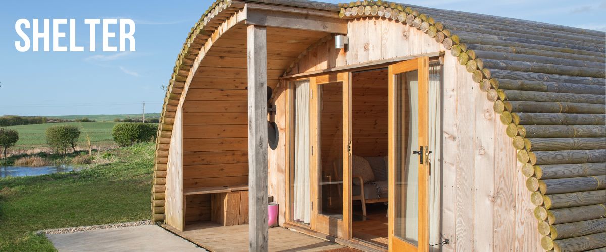 Shelter Pod luxury glamping pod exterior with wood-burning hot tub, countryside views, North Yorkshire