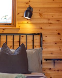 Shelter Pod double bed interior, North Yorkshire luxury glamping pod