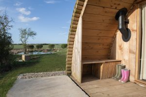 Shelter Pod exterior patio and decking, North Yorkshire glamping accommodation