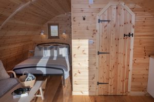 Shelter Pod double bed, North Yorkshire luxury glamping accommodation
