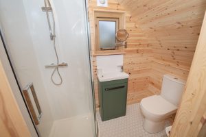 Shelter Pod en-suite bathroom interior, North Yorkshire luxury glamping accommodation